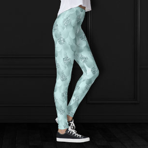 Mermaid Luxe Scale Seafoam Mint Green Aqua Sheen Leggings