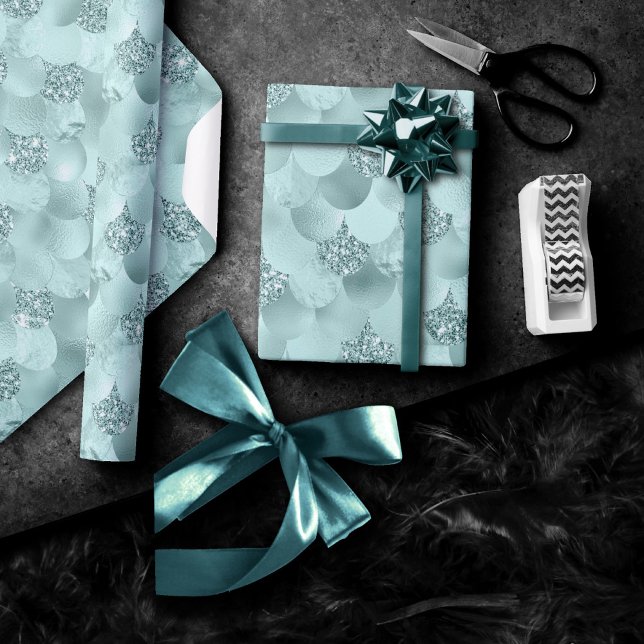 Mermaid Luxe Scale | Seafoam Mint Green Aqua Sheen Wrapping Paper (Creator Uploaded)