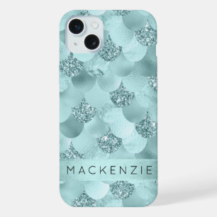 Mermaid Luxe Scale Seafoam Mint Green Custom iPhone 15 Plus Case