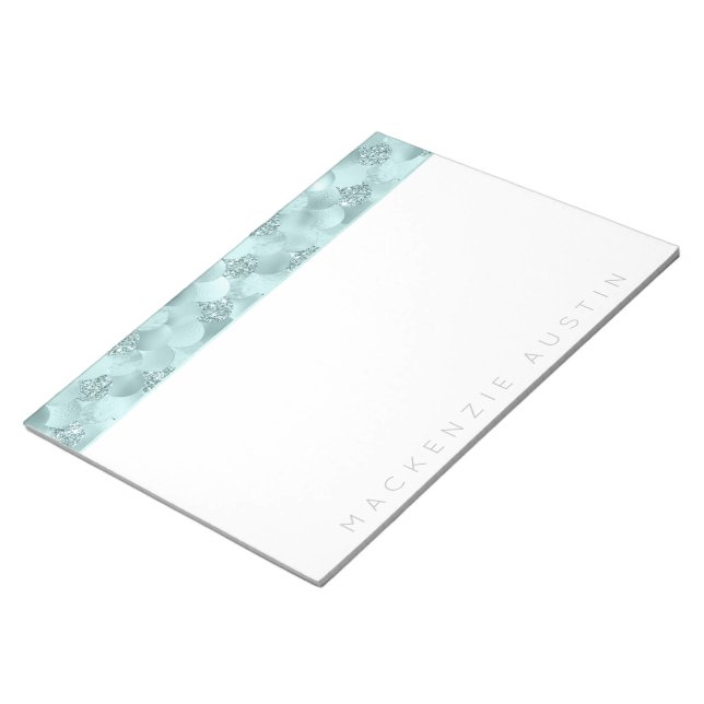 Mermaid Luxe Scale | Seafoam Mint Green Custom Notepad (Angled)