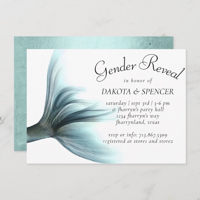 Mermaid Luxe | Seafoam Mint Green Gender Reveal Invitation (Front/Back)