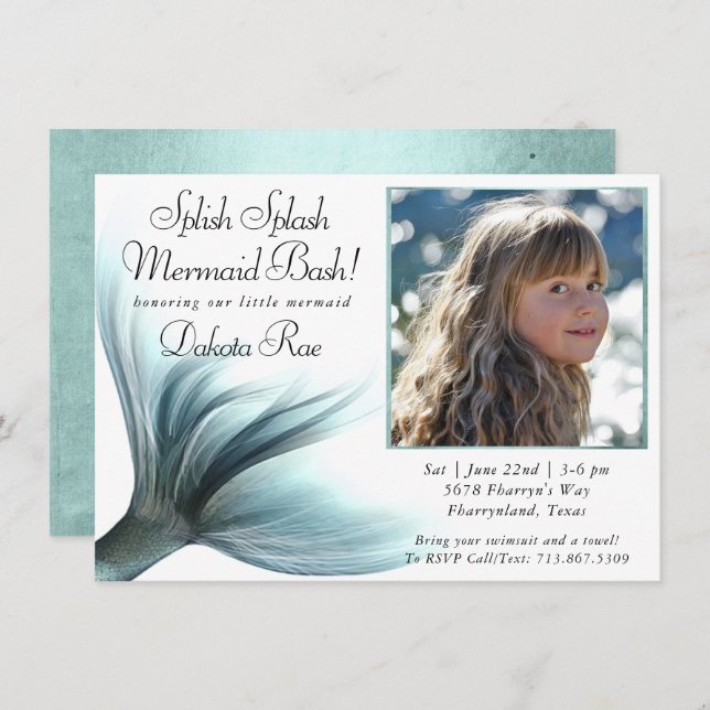 Mermaid Luxe | Seafoam Mint Green Splish Splash Invitation (Front/Back)
