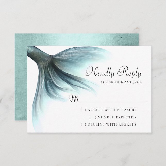 Mermaid Luxe Tail | Seafoam Mint Green Aqua Sheen RSVP Card (Front/Back)