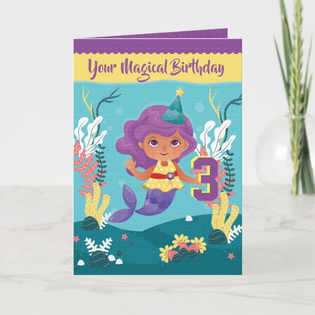 Mermaid Magical 3rd Birthday Card For Girl (Front)