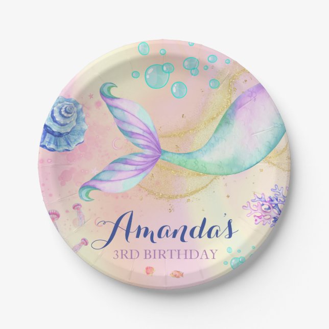 Mermaid Magical Birthday Under the Sea Paper Plate (Front)