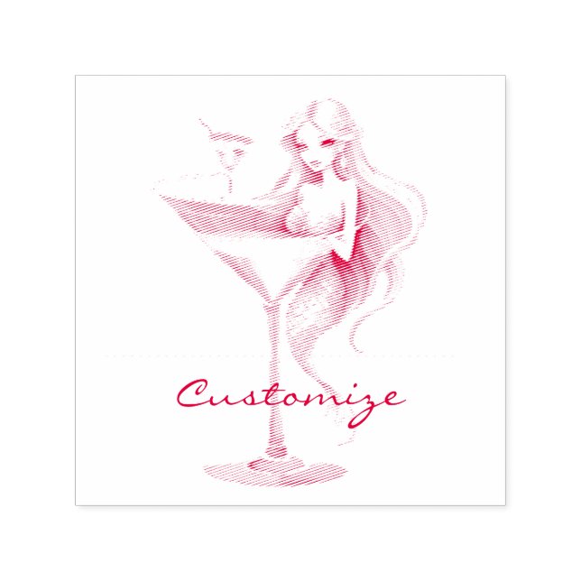 Mermaid Martini Girl Thunder_Cove Self-inking Stamp (Design)