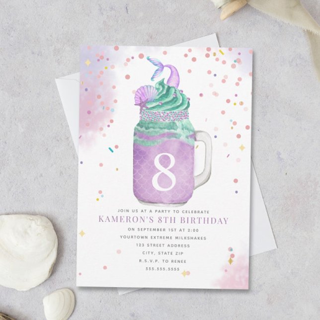 Mermaid Mason Jar Milkshake Girls Birthday Age Inv Invitation (Creator Uploaded)