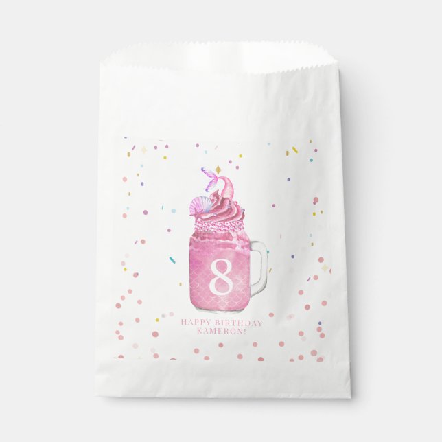 Mermaid Mason Jar Milkshake Girls Pink Birthday  Favour Bags (Front)