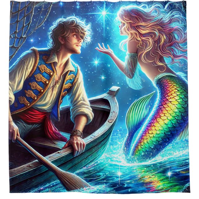 Mermaid Meeting Man Shower Curtain (Front)