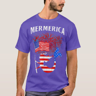 Mermaid Mer-merica USA Flag 4th Of July Independen T-Shirt
