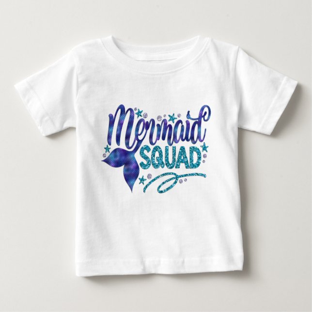 Mermaid - "Mermaid Squad" - Teal Faux Glitter Baby T-Shirt (Front)