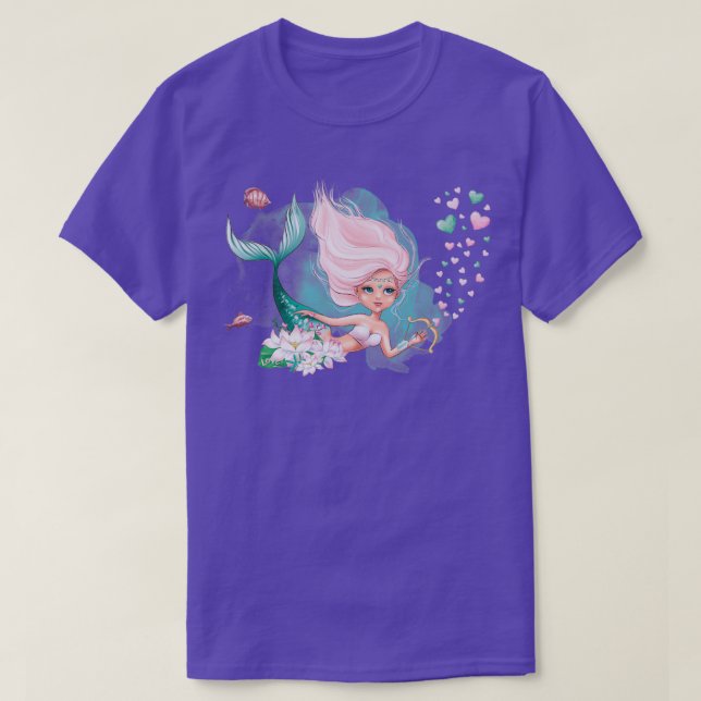 Mermaid Mermaid Valentine cute pink hair mermaid s T-Shirt (Design Front)