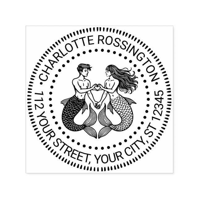 Mermaid Merman Sweethearts Name Return Address Self-inking Stamp (Design)