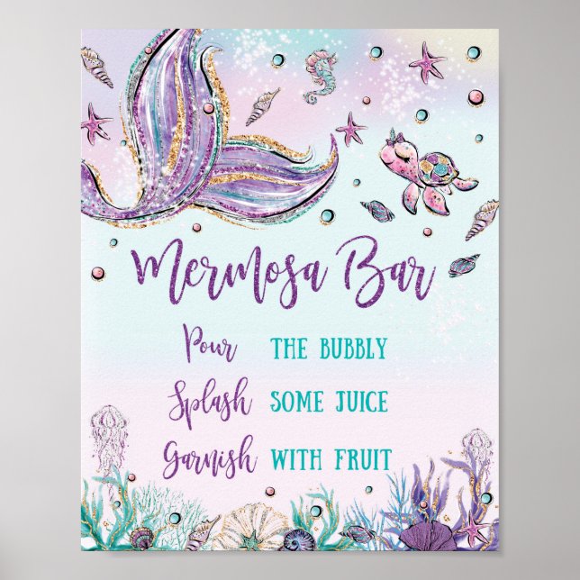 Mermaid Mermosa Bar Baby Bridal Shower Party  Poster (Front)