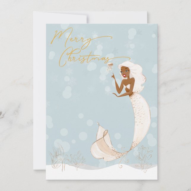 Mermaid Merry Christmas Gold  Holiday  (Front)