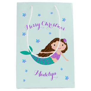 Mermaid Merry Christmas Personalised Medium Gift Bag