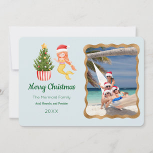 Mermaid Merry Christmas Photo Greeting Card
