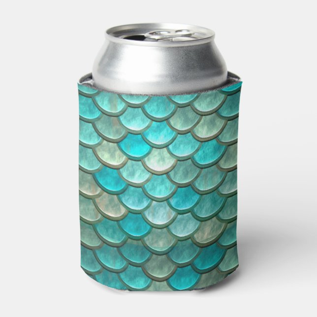 Mermaid minty green fish scales pattern can cooler (Can Front)