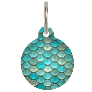 Mermaid minty green fish scales pattern pet tag