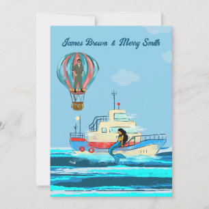 Mermaid Mission Hot Air Balloon Boat Wedding Invitation