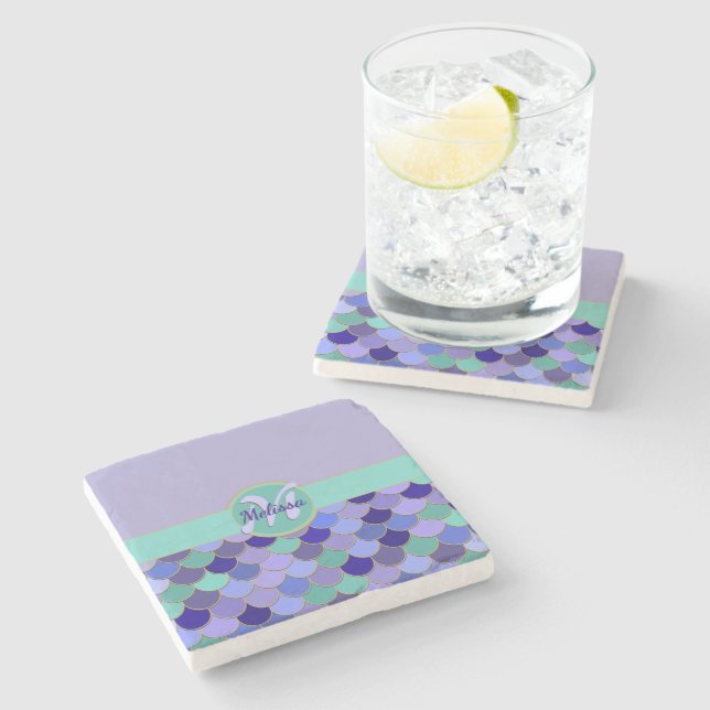 🧜‍♀️ Mermaid Monogram  Stone Coaster (Side)