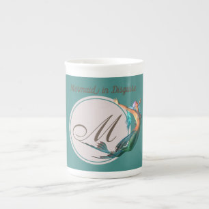 Mermaid Monogram Teal Beautiful Bone China Mug