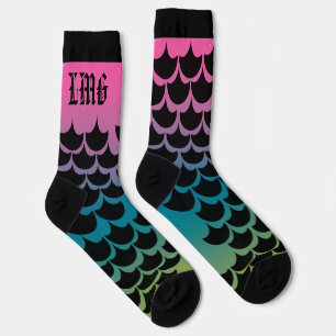 Mermaid Monogrammed Pattern Rainbow Socks