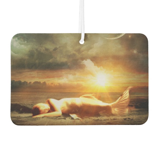 Mermaid moon beach and ocean gold brown green car air freshener (Front)