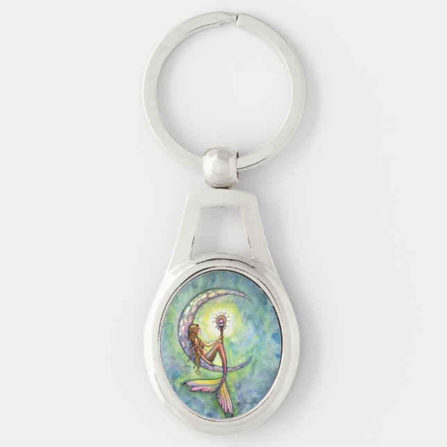 Mermaid Moon Fantasy Art by Molly Harrison Key Ring (Front)