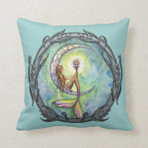 Mermaid Moon Fantasy Art Throw Pillow