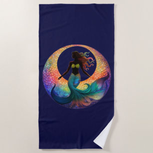 Mermaid Moon Goddess Silhouette   Deep Sea Graphic Beach Towel