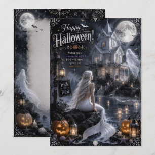 mermaid moon light halloween card front back