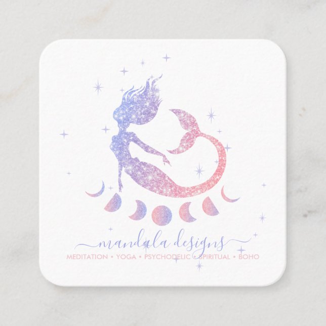 Mermaid moon phrases square business card (Front)