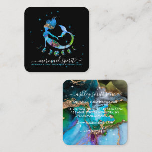 Mermaid moon spiritual tarot reading zodiac stars square business card