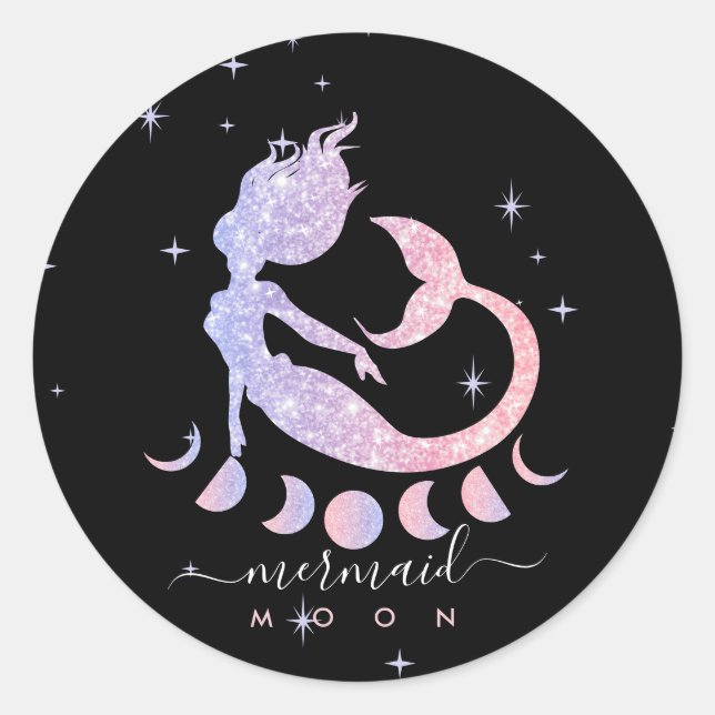 Mermaid moon spiritual zodiac pink classic round sticker (Front)
