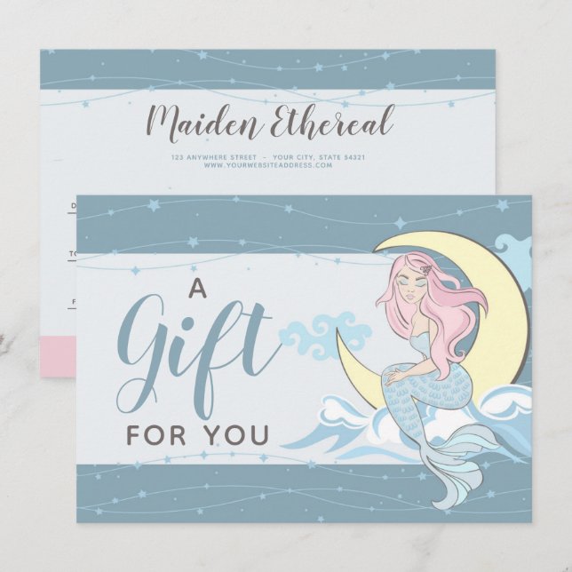 Mermaid Moon Stars Mystical Gift Certificate Card (Front/Back)