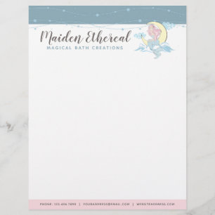 Mermaid Moon & Stars Mystical Pink Hair Sea Siren Custom Letterhead
