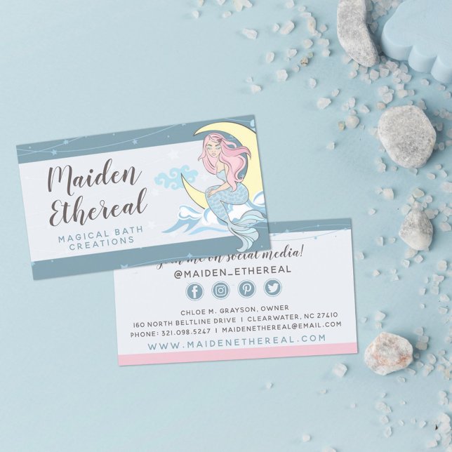 Mermaid Moon & Stars Mystical Siren Social Media Business Card (Creator Uploaded)