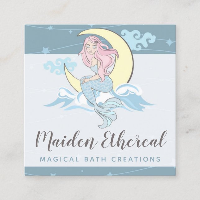 Mermaid Moon & Stars Mystical Siren Social Media Square Business Card (Front)