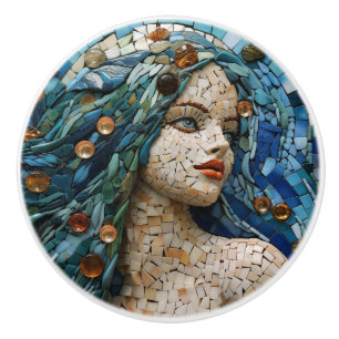 Mermaid Mosaic Nautical Themed Ceramic Tile Knob