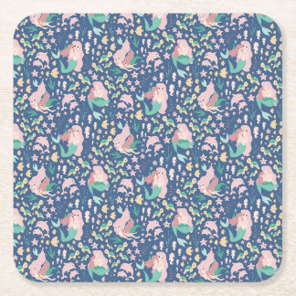 Mermaid Mother Daughter Bonding Ocean Dark Version Square Paper Coaster