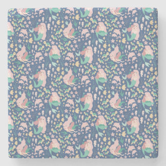 Mermaid Mother Daughter Bonding Ocean Dark Version Stone Coaster