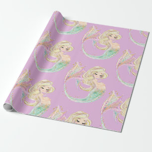 Mermaid Mother to Be Pink Wrapping Paper