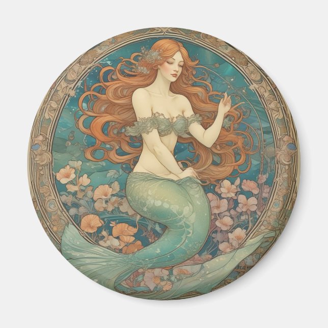 Mermaid Mucha Style Magnet (Front)