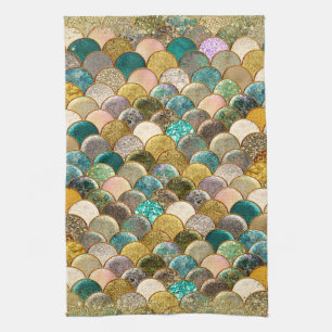 Mermaid Multi Colour Glitter Glam Sea Scales Tea Towel