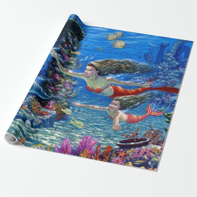 mermaid mum and baby wrapping paper (Unrolled)