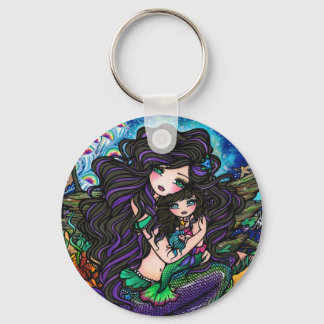 Mermaid Mum & Baby Jellyfish Fantasy Art Keychain