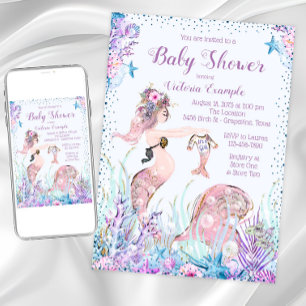Mermaid Mum Baby Shower Invitations