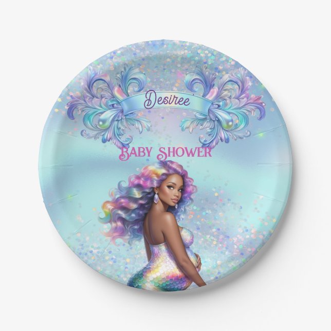 Mermaid Mum Pregnancy Baby Shower Paper Plate (Front)