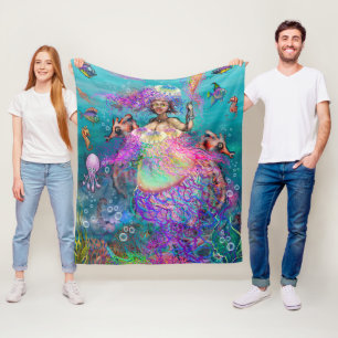 Mermaid n Jellyfish Fleece Blanket
